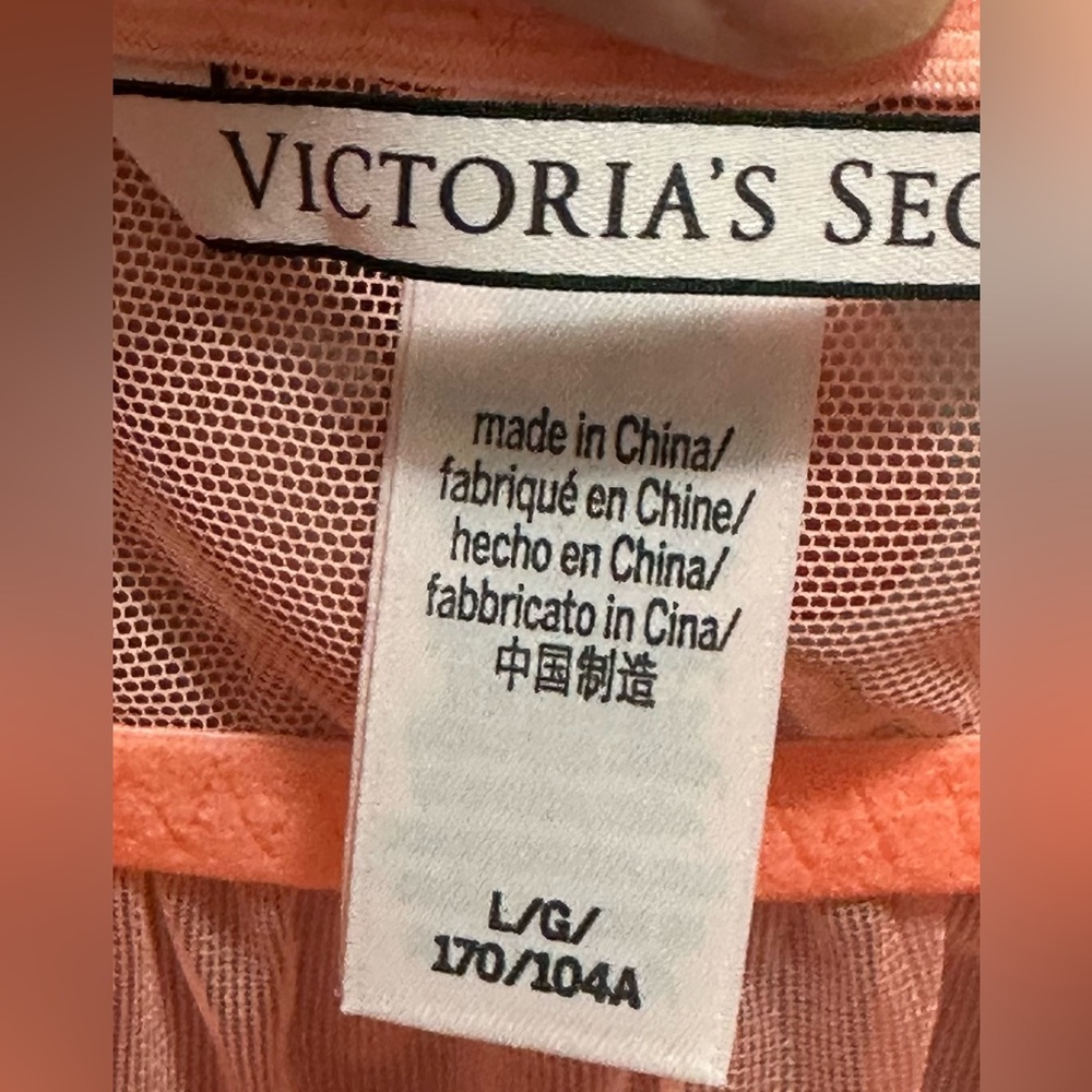 Victoria’s Secret Orange Sherbet Lace & Satin Sheer Slip Dress Size Large - Picture 4 of 6